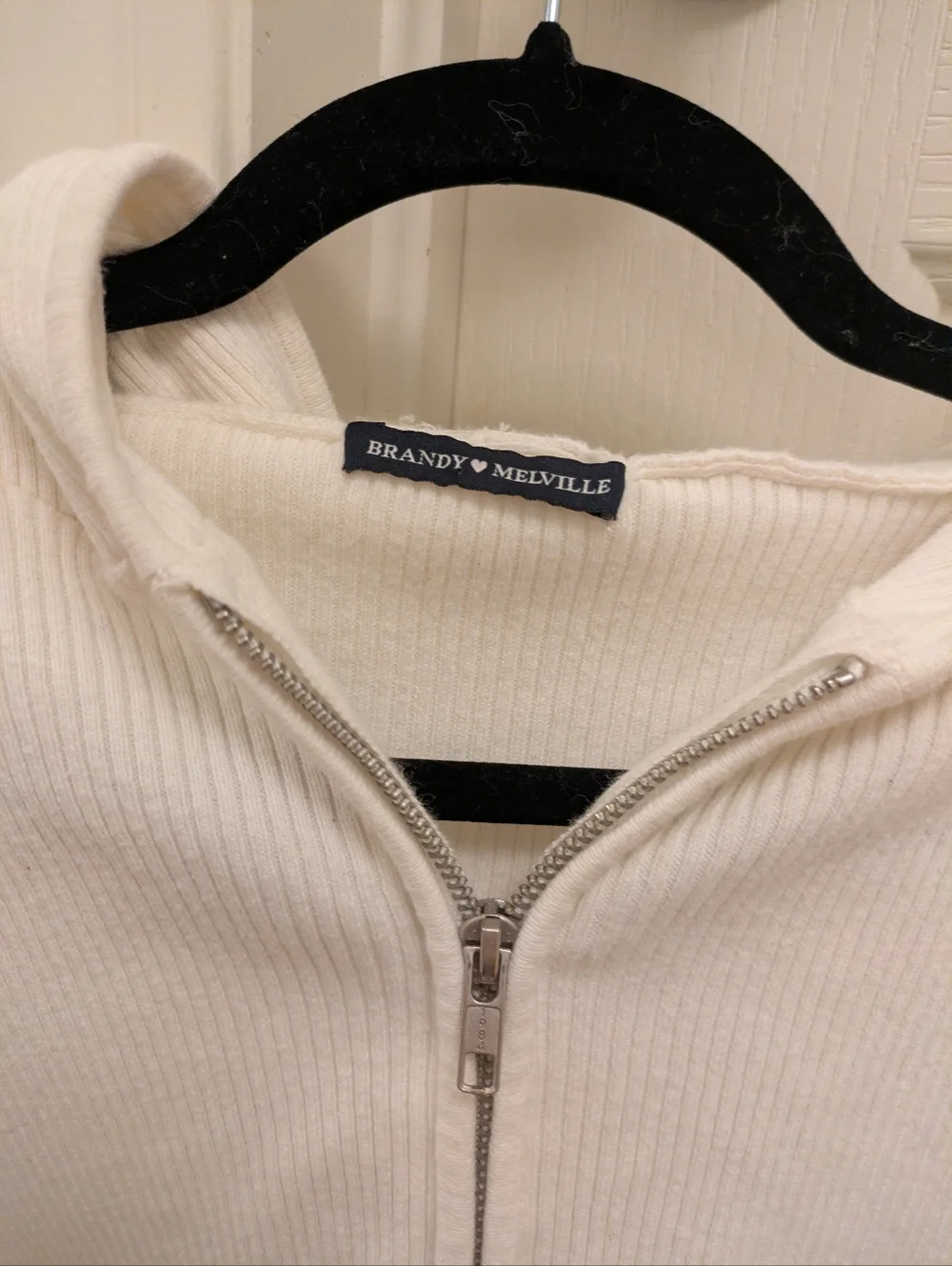 Brandy Melville Cream Ribbed Zip-Up Hoodie - Picture 4 of 4